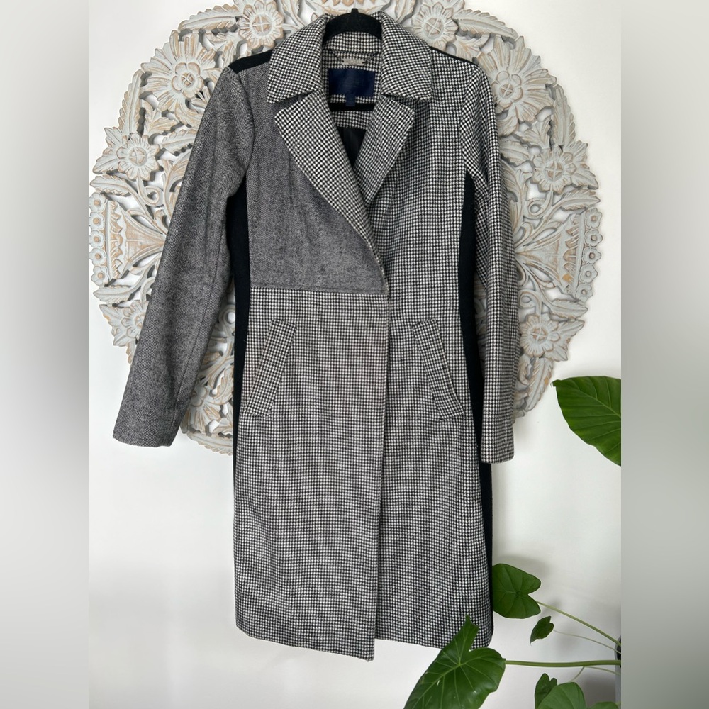 RACHEL Rachel Roy Oversized Mixed Print Houndstooth Wool Coat - Size Small